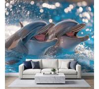 Dauphin Vagues Papier Peint Photo 400 x 280 cm Murale Panoramique | Animaux Marins Murale Stickers Intissé pour Cuisine Chambre Salle Salon Décor Fond TV