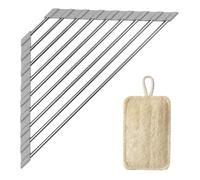 Daveinmic Égouttoir Vaisselle sur Évier d'angle INOX & Éponge (Gris) | Avec éponges loofah, triangulaire, bords silicone antidérapants, multifonction, pour torchons tasses fruits légumes