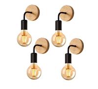 DAXGD 4 Pièces Appliques Murales Vintage en Bois, Lampes Murales Interieur Industrielle E27 pour Chambre, Salon, Escalier, Couloir(Noir)