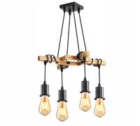DAXGD E27 Suspension Luminaire en Bois Industriel E27 Réglable 4 Lumières