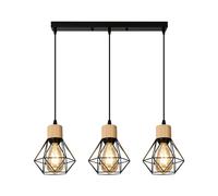 DAXGD E27 Suspension Luminaire en Métal et Bois Longueur Réglable 3 Lampes