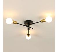 DAXGD Lustre Sputnik E27, 3 Lumières Plafonnier Lustre Luminaire Industriel en Metal, E27 Lampe de Plafond 180°-360° Réglable pour Salle à manger, Chambre, Cuisine, Couloir, Noir+Or (Sans Ampoule)