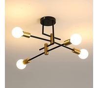 DAXGD Lustre Sputnik E27, 4 Lumières Plafonnier Industriel en Metal, E27 Lampe de Plafond Chandelier Vintage pour Salle à manger, Chambre, Cuisine, Couloir, Noir+Or, Diamètre 70CM (Sans Ampoule)