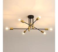DAXGD Lustre Sputnik E27, 6 Lumières Plafonnier Lustre Luminaire Industriel en Metal, E27 Lampe de Plafond Vintage pour Salle à manger, Chambre, Cuisine, Couloir, Noir+Or (Sans Ampoule)