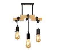 DAXGD Suspension Luminaire Vintage, Eclairage de Plafond Rétro Bois et Métal, Lustre Plafonnier E27 pour Cuisine Salle à Manger Salon, 3 Ampoules Non Incluses, max 60W