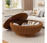 DAXUESEH Table Basse Cannelée Ronde De Stockage, Tables Basses Modernes en Bois Cannelé avec Base Robuste, Table Centrale De Cercle De Tambour pour Salon Appartement Petit Espace,