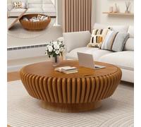 DAXUESEH Table Basse Moderne À Tambour Cannelé, Table D'appoint De Rangement Ronde en Bois Massif Fabriquée À La Main, Tables À Thé du Centre De Cocktails Drum Circle pour Salon Appartement