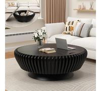 DAXUESEH Table Basse Moderne À Tambour Cannelé, Table D'appoint De Rangement Ronde en Bois Massif Fabriquée À La Main, Tables À Thé du Centre De Cocktails Drum Circle pour Salon Appartement