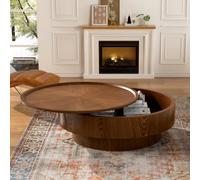 DAXUESEH Table Basse Moderne avec Rangement, en Forme De Tambour Table D'appoint Ronde en Bois, Fabriquée À La Main Et Dotée d'un Espace De Rangement pour Espaces De Vie Contemporains
