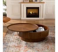 DAXUESEH Table Basse Moderne avec Rangement, en Forme De Tambour Table D'appoint Ronde en Bois, Fabriquée À La Main Et Dotée d'un Espace De Rangement pour Espaces De Vie Contemporains