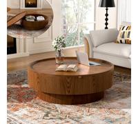 DAXUESEH Table Basse Ronde avec Rangement Intégré, Tables Basse Circulaire Style Ferme avec Espace De Rangement, Table D'appoint Centrale Style pour Salon, Appartement Ou Petits Espaces