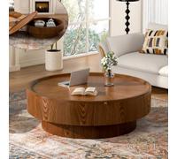 DAXUESEH Table Basse Ronde avec Rangement Intégré, Tables Basse Circulaire Style Ferme avec Espace De Rangement, Table D'appoint Centrale Style pour Salon, Appartement Ou Petits Espaces
