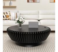 DAXUESEH Table Basse Ronde De Stockage De Tambour, Tables Basses À Tambour Cannelé Modernes du Milieu du Siècle Table De Thé D'appoint De Table Centrale De Cercle Cannelé De Ferme