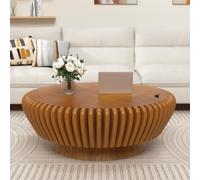 DAXUESEH Table Basse Ronde De Stockage De Tambour, Tables Basses À Tambour Cannelé Modernes du Milieu du Siècle Table De Thé D'appoint De Table Centrale De Cercle Cannelé De Ferme