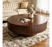 DAXUESEH Table Basse Ronde Moderne en Bois Cannelé à Motif D'Engrenages