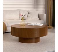 DAXUESEH Table Basse Ronde Moderne en Bois Petites Tables Basses Rondes Style Mid-Century (Forme Tambour) Table Basse Ronde Style Tambour pour Salon, Appartement Ou Petit Espace