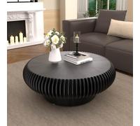DAXUESEH Table Basse Ronde Moderne en Forme De Tambour Cannelé avec Pied Robuste,31.5" Black