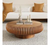 DAXUESEH Table Basse Ronde Moderne en Forme De Tambour Cannelé avec Pied Robuste,31.5" Brown