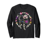 Day of Dead Squelette Chat Floral Bougie Art Folk Manche Longue