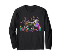 Day of Dead Squelette Chat Floral Bougie Art Folk Manche Longue