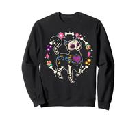 Day of Dead Squelette Chat Floral Bougie Art Folk Sweatshirt