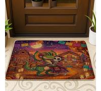 Day of the Dead Dilophosaurus Paillasson noir extérieur intérieur 73,6 x 43,2 cm, squelette amusant, paillasson ultra fin, petite ferme, salle de classe, patio, maison chaussures hors tapis