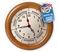 DayClocks Horloge Murale avec Cadre en Bois Massif - Horloge hebdomadaire analogique avec Jours, Heures et Minutes - Horloge Murale silencieuse pour la Retraite pour Homme et Femme,