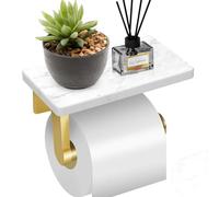 DAYELIVE Porte-papier toilette doré brossé avec étagère en marbre - Porte-rouleau de papier toilette mural en acier inoxydable 304 pour salle de bain et salle de bain