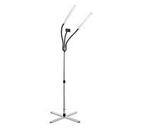 daylight Company Gemini Lampadaire, 2 lampes stroboscopiques, 4 niveaux de luminosité, médias sociaux, ongles, salon, beauté, bureau et bien plus encore - 4 500 lux - 1 400 lumens, argent