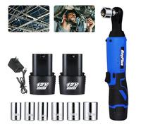 DayPlus liquet électrique 3/8", Ensemble de liquet 2300 tr/min avec 2 x batteries Li-Ion 12V 1.5Ah, chargeur rapide, 7 prises pour espaces restreints, moteur de voiture, réparation