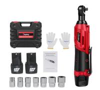 DayPlus liquet sans fil avec batterie 12 V avec 2 batteries lithium-ion de 1,5 Ah et chargeur rapide, 2300 tr/min, 40 Nm liquet électrique avec 7 embouts, couleur rouge