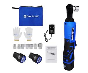 DayPlus Jeu de clés à cliquet électriques sans fil 12 V avec 2 batteries Li-ion 1,5 Ah et chargeur rapide, entraînement 3/8" Sq, 2300 tr/min liquet électrique 40 Nm avec 7 douilles