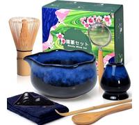 Dazhtu 8 Pièces Matcha Kit, Premium Matcha Set, bol à matcha, Fouet, Cuillère, Support et Tamis, adapté aux amateurs de thé et aux débutants en cérémonie du thé, Set cadeau à matcha, bleu noir