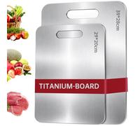 Dazhtu Planche a Decouper en Titane, 2 Pièces Planche à Découper en Acier Inoxydable Double Face de Qualité Multifonctionnelle Antibactérienne Titanium Cutting Board pour Viande Légumes Fruits