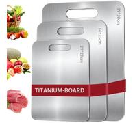 Dazhtu Planche a Decouper en Titane, 3 Pièces Planche à Découper en Acier Inoxydable Double Face de Qualité Multifonctionnelle Antibactérienne Titanium Cutting Board pour Viande Légumes Fruits