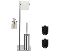 DAZI Brosse Toilettes WC métallique autoportante, Brosse WC avec 2 Balai Toilette WC pour Le Nettoyage en Profondeur de la Salle de Bain (Chrome)