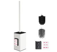 DAZI Brosse WC Murale Installation adhésive sans perçage,Porte-Brosse Toilettes WC Métallique Antirouille et Design Moderne, Porte-Brosse WC avec Gobelet Intérieur Amovible (Blanc Mat)