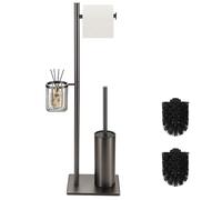 DAZI Ensemble Brosse Toilettes WC et Porte Papier en Acier Inoxydable,Brosse WC et Panier de Rangement 3 en 1, Porte Rouleau au Sol au Design Minimaliste et Gain de Place (Gris Mat) (Gris Mat)