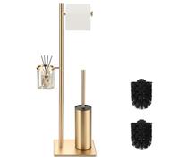 DAZI Ensemble Brosse Toilettes WC et Porte Papier en Acier Inoxydable,Brosse WC et Panier de Rangement 3 en 1, Porte Rouleau au Sol au Design Minimaliste et Gain de Place (Clair Or)