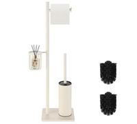 DAZI Ensemble Brosse Toilettes WC et Porte Papier en Acier Inoxydable,Brosse WC et Panier de Rangement 3 en 1, Porte Rouleau au Sol au Design Minimaliste et Gain de Place (Blanc)