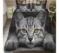 DAZIBY Chat Mignon Animal Parure De Lit 1/2 Personnes 140X200 Cm Housse De Couette Et Deux Taies d'oreiller pour Enfants Adultes, Microfibre, Ensemble De Trois Pièces d'impression Enumérique 3D