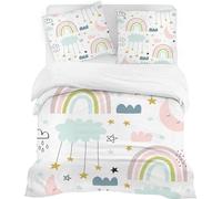 DAZIBY Parure de Lit 90x190 Enfant Arc-en-Ciel Blanc Housse de Couette 1 Personne 110g/㎡ Microfibre Parures de Lit + 2 Taie d'oreiller 65x65 Cm Convient à Decoration Chambre Anniversaire