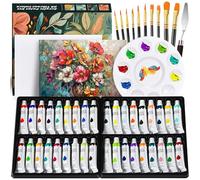 DazSpirit Kit de Peinture Acrylique 36 Couleurs - Ensemble Artistique Complet avec 10 Pinceaux, Palette & Toiles, Idéal pour Toile, Bois, Céramique | Pour Artistes, Débutants & Enfants
