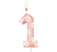 DazzJoy Bougies d'anniversaire en forme de marguerite - Chiffres 1 - Décoration de gâteau d'anniversaire pour fille et garçon - 1er anniversaire - Rose (environ 8,5 cm)