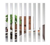 DAZZLEEX Lot de 10 carreaux de miroir - 5 x 50 cm de long - Autocollants muraux décoratifs en acrylique pour maison, salon, chambre à coucher - Argenté