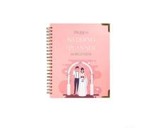 DAZZLEEX Organiseur de mariage avec compte à rebours de 12 mois avec sections personnalisées pour les mariées, couverture en faux bois, carnet portable pour listes d'invités, tableaux de sièges