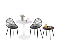DazzlerE Petite Table de Salle à Manger avec 2 Chaises, Table Bistrot | Table Ronde Avec Chaises, 2 Chaises Noires + 1 Table - Effet Marbre - ⌀ 80 cm