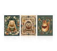 Dazzlewall 3 Pièces Set Décoration Murale Animal Forêt Lisant, Affiche Ours Hérisson Écureuil Art Folklorique Pour Crèche Salle De Jeux 30x40 Cm Sans Cadre