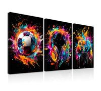Dazzlewall 3Pcs Encadré Graffiti Garçons Chambre Art Mural, Coloré Football Casque Gamepad Photos pour Chambre Adolescents Salle de Jeux Garçon Dortoir Décoration À La Maison 12x16 in