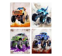Dazzlewall 4 Pièces Set Décoration Murale le Camion Cartoon, Affiches Camions Colorés Pour Chambre Garçon Salle de Jeux 20x25 Cm Sans Cadre